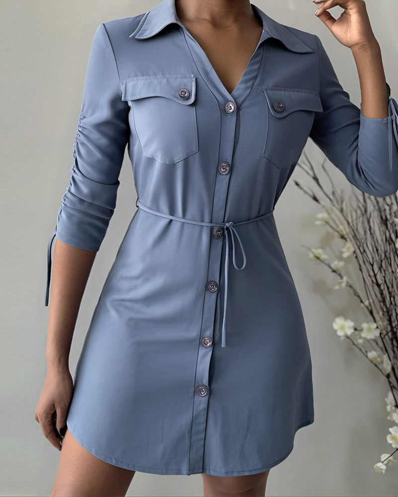Women's Multi-Pocket Casual Shirt Dress 3