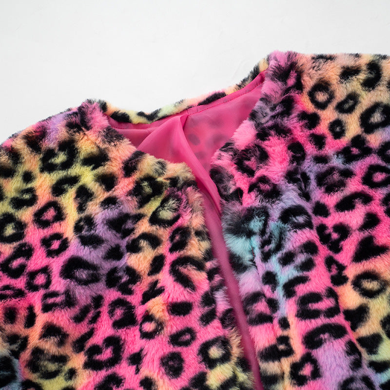 Women autumn Casual leopard plush Patchwork Pu-Leather Top and shorts Two Piece Set 7