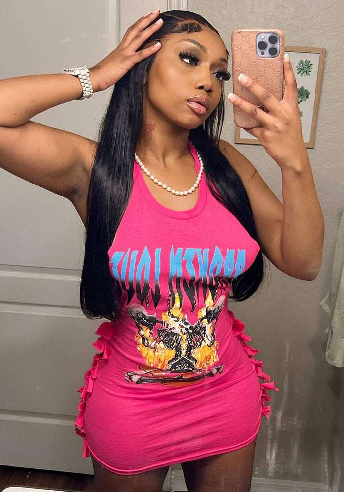 Summer Fashion Casual Cutout Back Lace-Up Tassel Low Back Dress Mini Dress