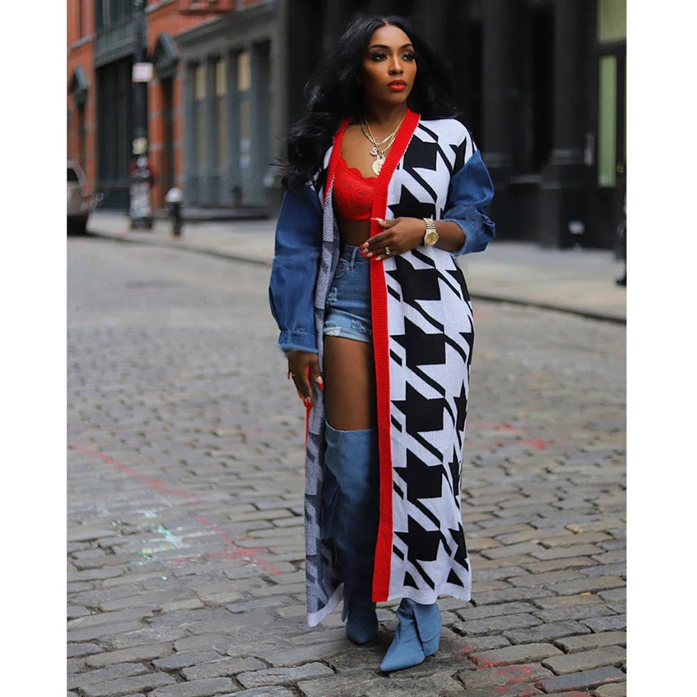 Patchwork Cardigan Fashion Pattern Casual Sweater