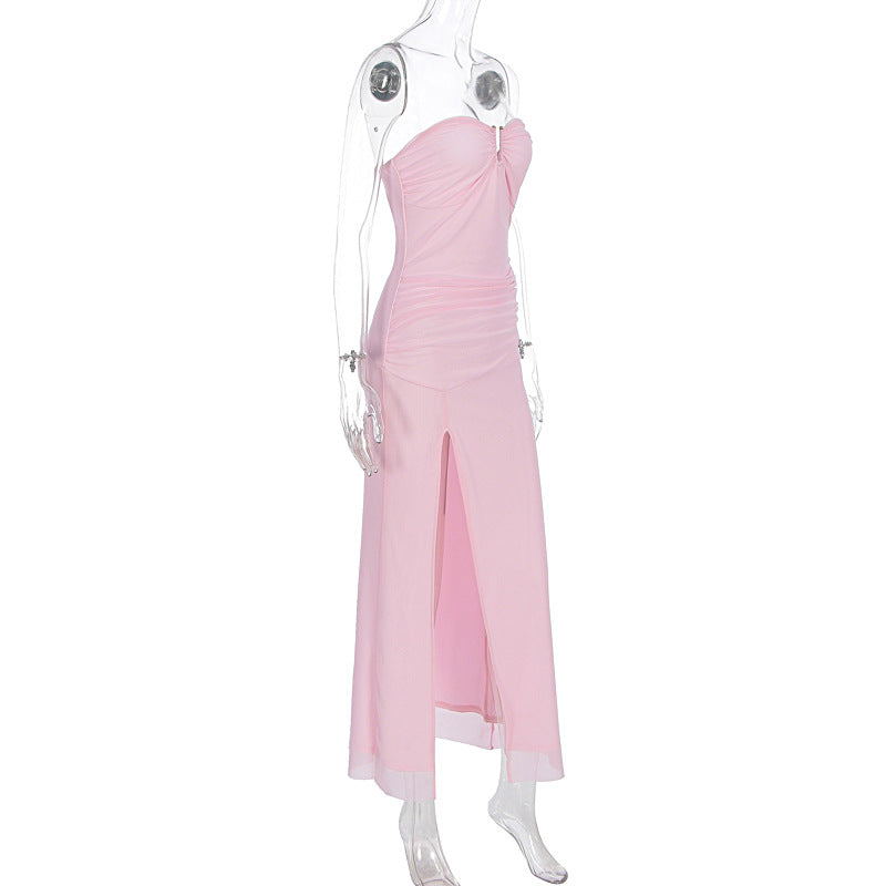 Summer Women's Fashion Chic Sexy Ruffle Strapless Slit Long Dress 12