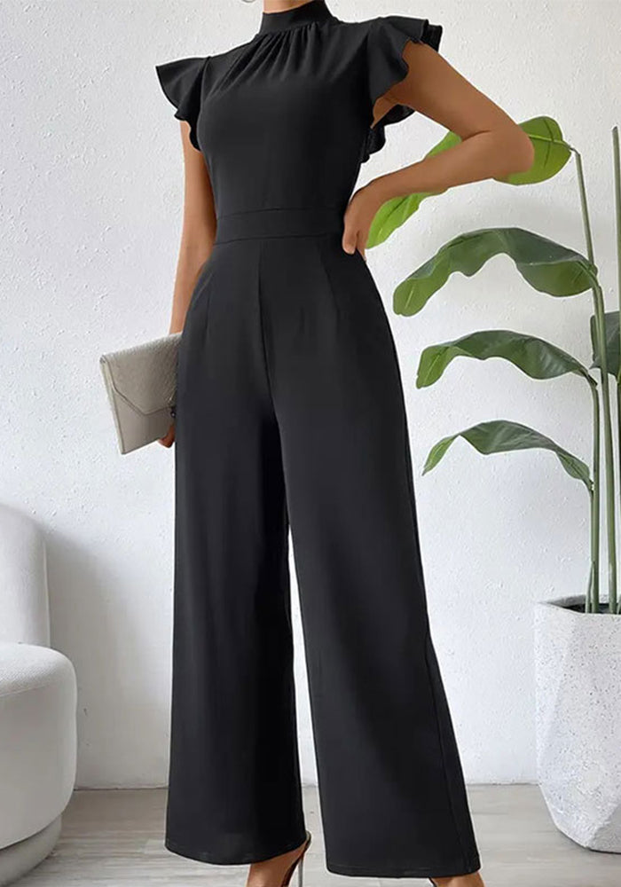 Stand Collar Ruffled Sleeveless Wide-Leg Women's Jumpsuit