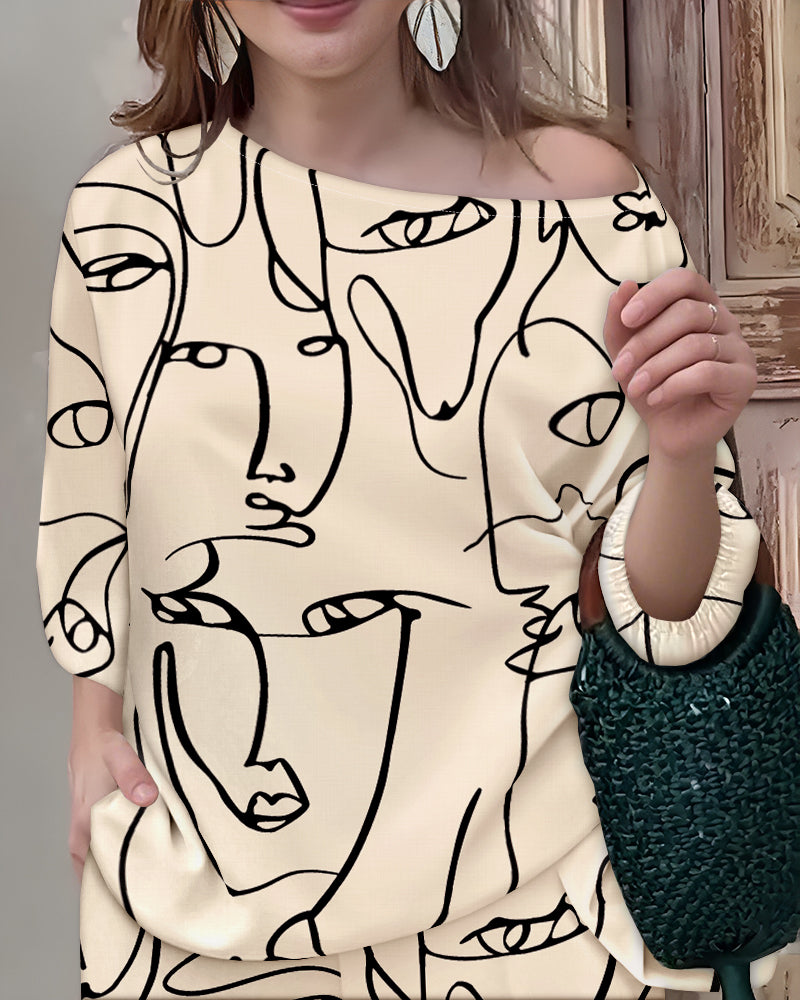 Floral Print Casual Satin Bat Sleeve Top with Straight-Leg Pants Set 3