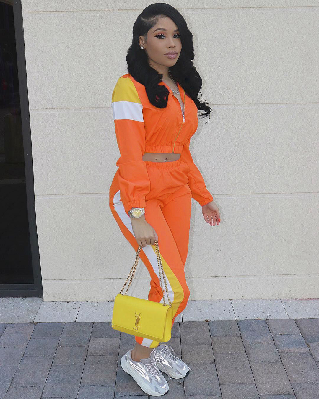 Women's Patchwork Sport Contrast Casual Tracksuit Two Piece Set 11