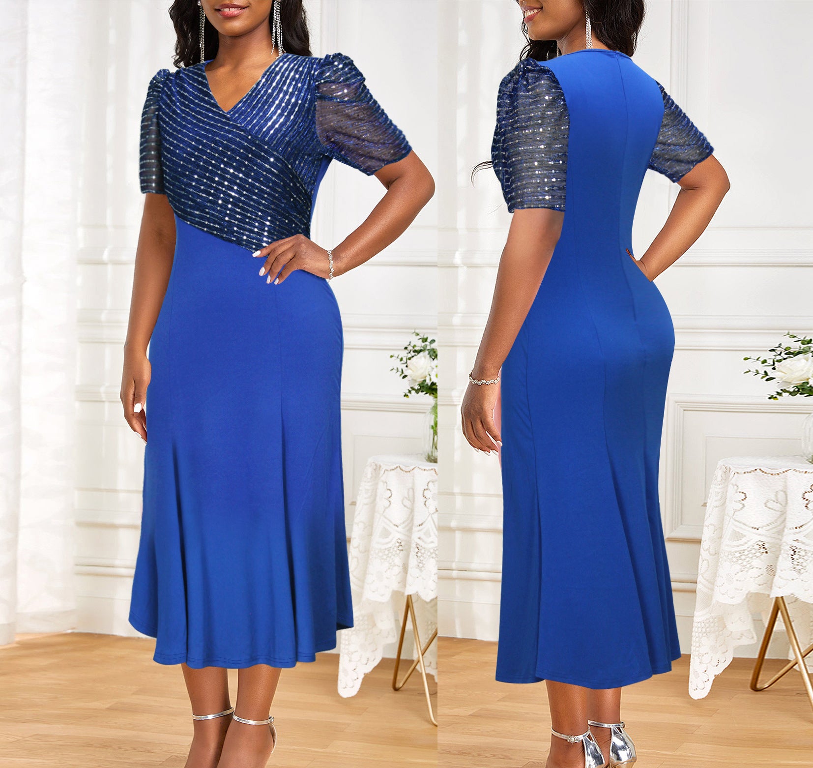 Plus Size Women Spring 3/4 Sleeve Dress 3