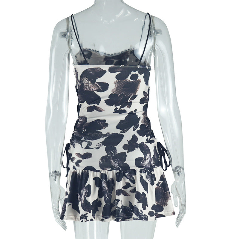 Women's Fashion Print Sexy Strap Lace-Up Casual Dress 7