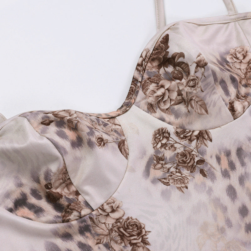 Sling Plunging Floral Print Maxi Dress Women's Chic Slim Waist Dress 13