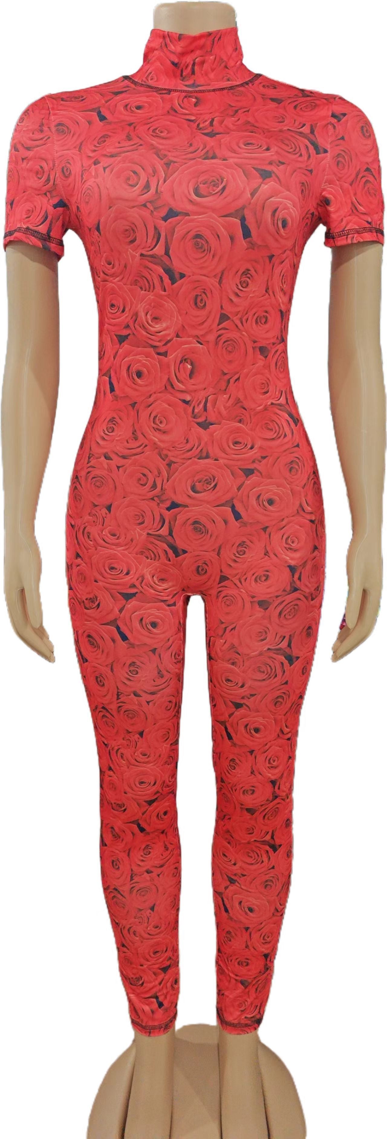 Rose Printed short sleeve Low Back sexy fashion Jumpsuit 7