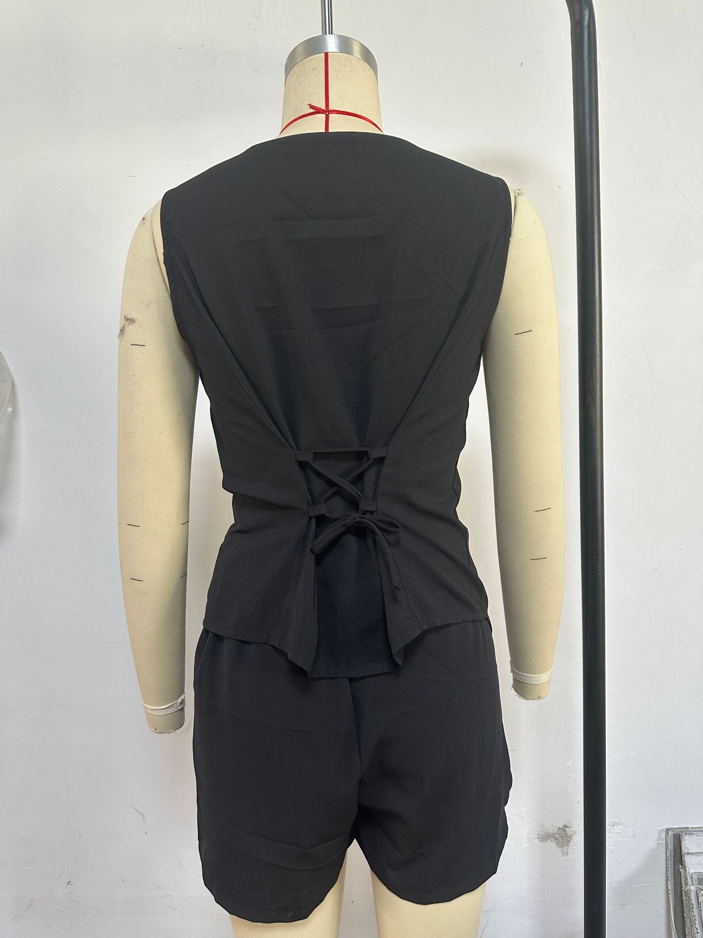 Women Summer Solid Casual V-Neck Vest and Shorts Two Piece Set 9