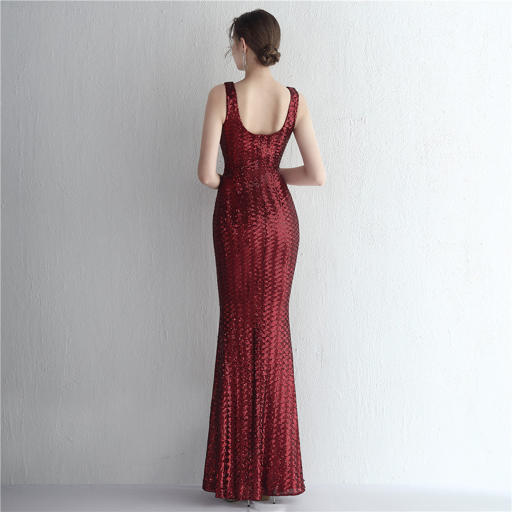 Women Iridescent Sequin Straps Deep v Formal Party Sequined Evening Dress 20