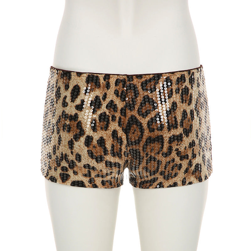 Spring Women's Leopard Print Sequins High Waist Tight Fitting Sexy Shorts Women 21