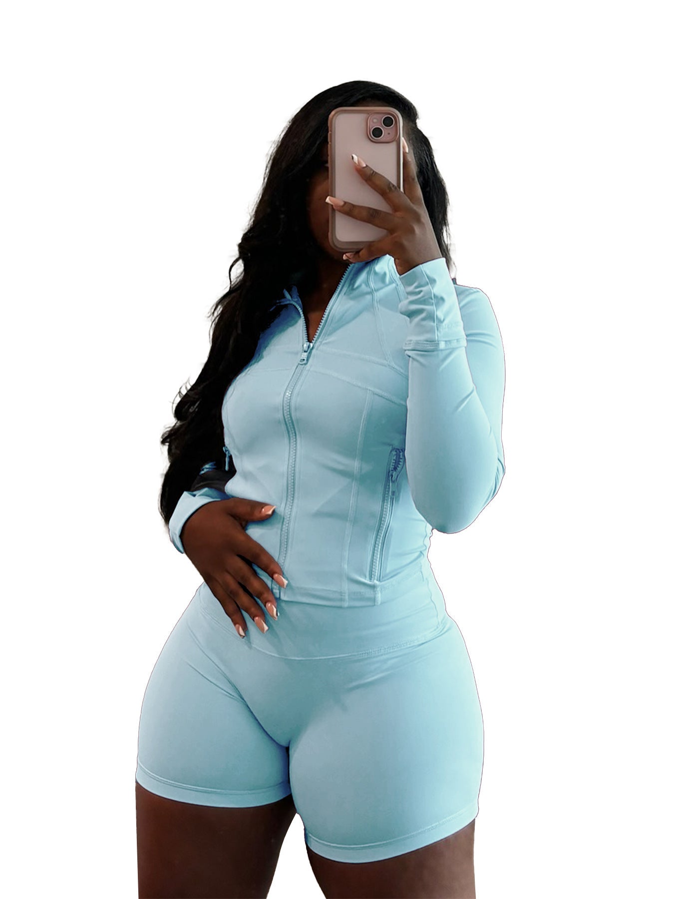 Women spring/summer casual sexy long-sleeved top and shorts two-piece set 22