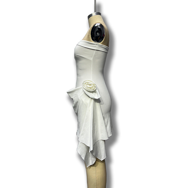 Women's Fashion Sexy Slim Solid Color Flower Strapless Dress 12