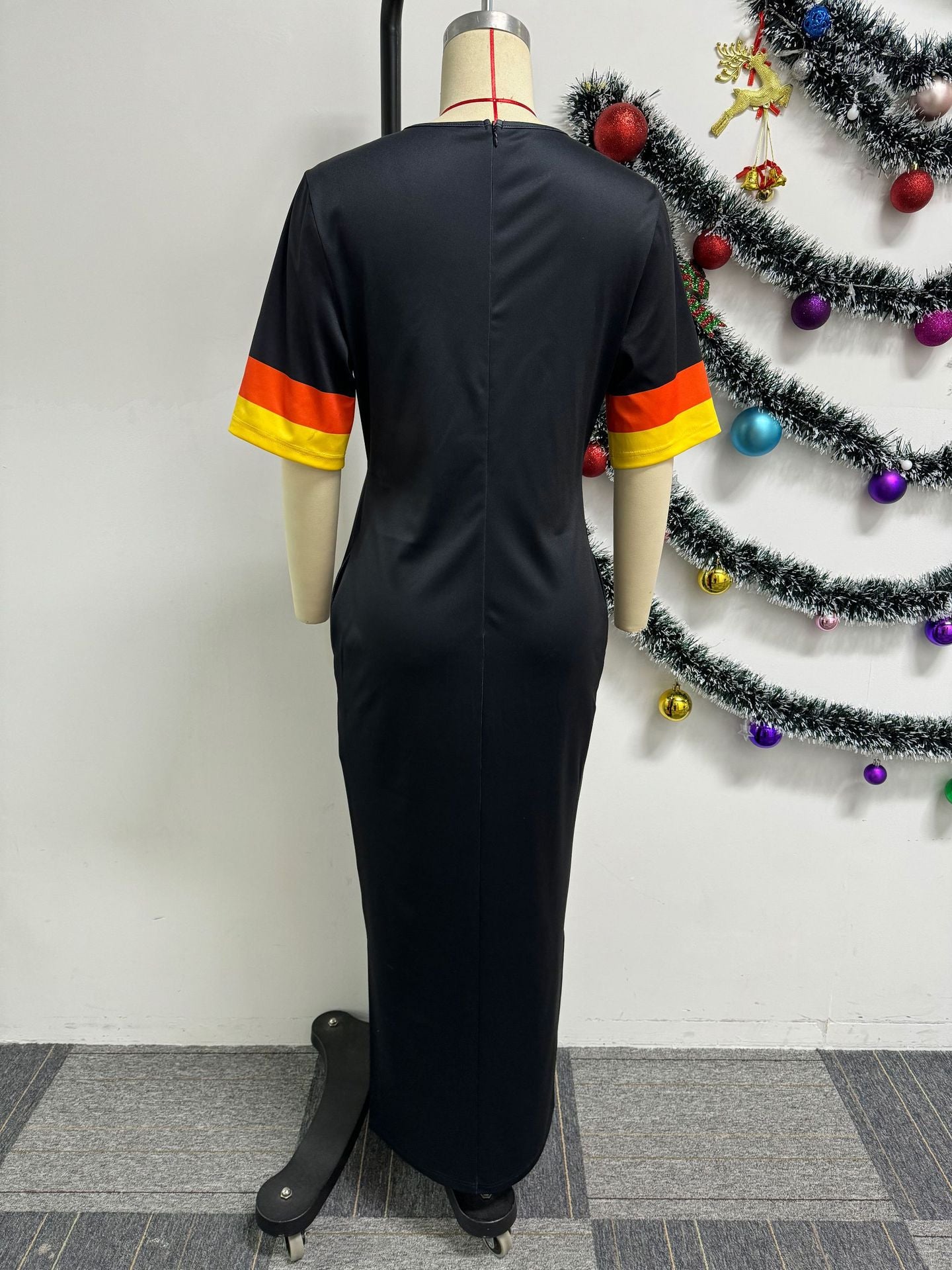 Contrasting Printed Side Slit Loose Long Dress 9