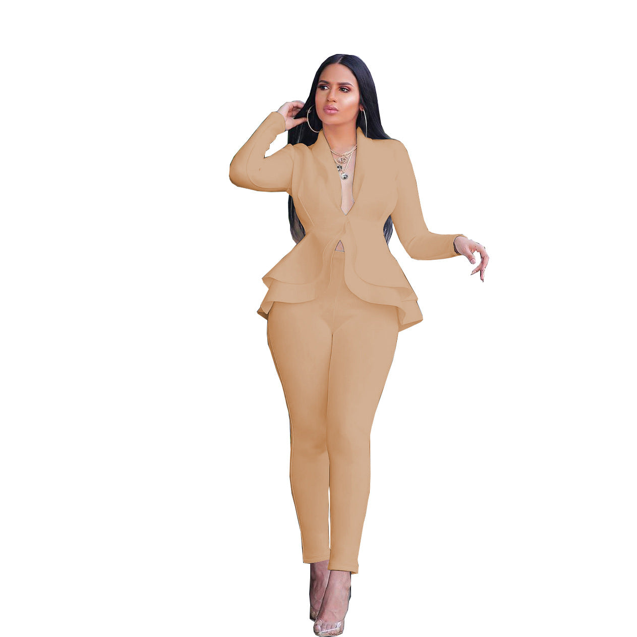Fashion Ruffle Career Suit Casual Two Piece Set 11