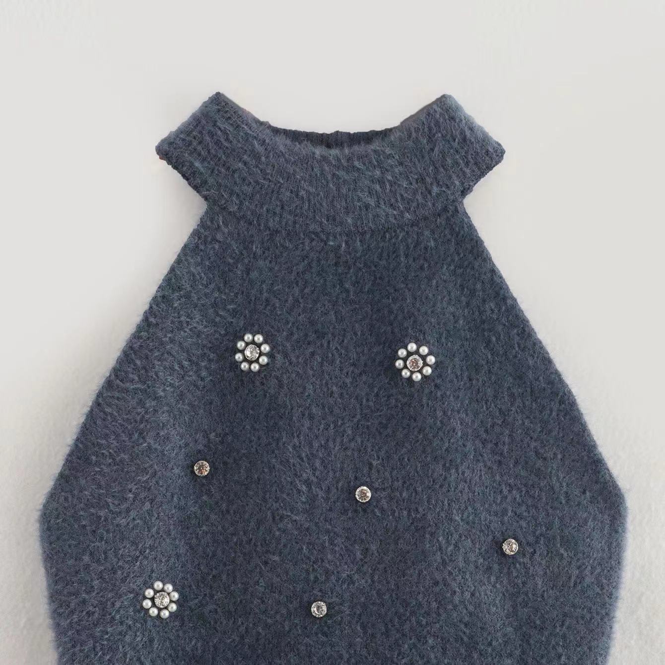 Women beaded Halter Neck sleeveless knitting dress 15