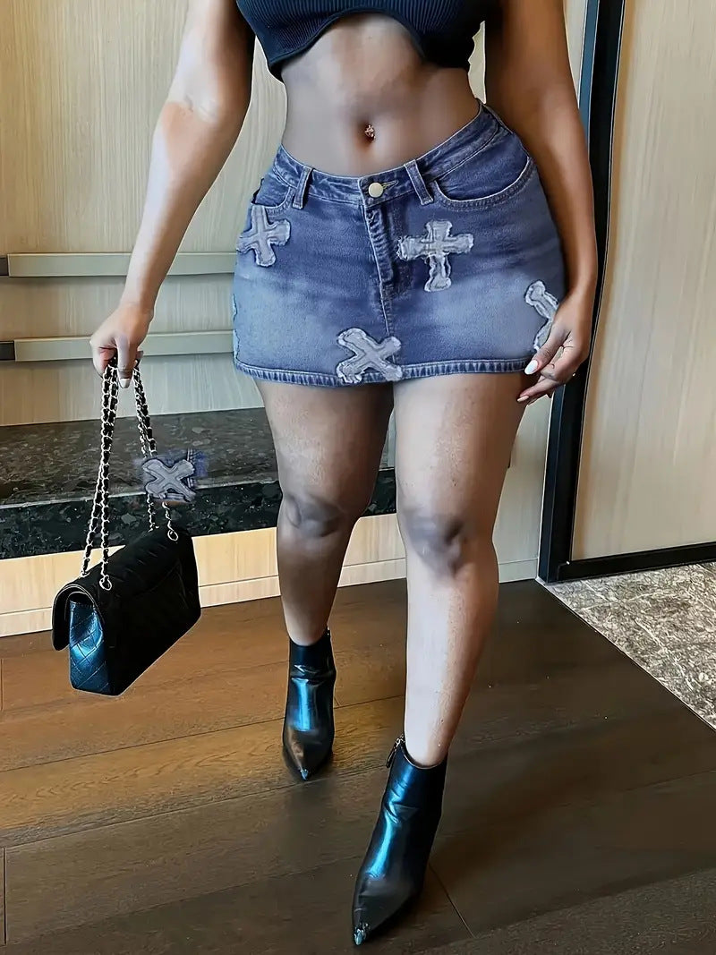 Women French-Slit Casual Summer Bodycon Denim Dress 4