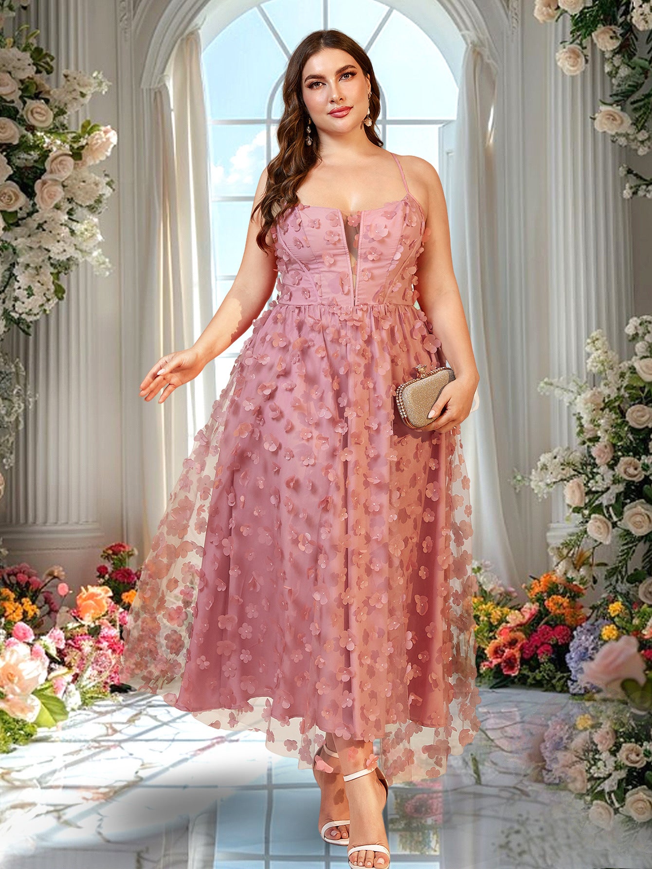 Plus Size Women Holidays Mesh Suspender Maxi Dress 8