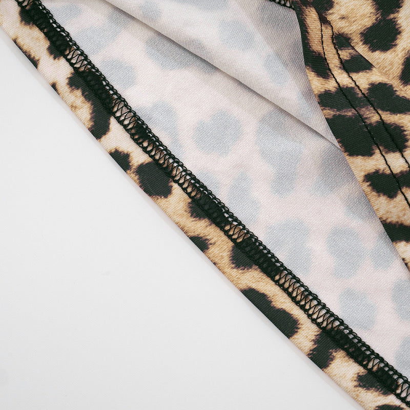 Leopard Print Patchwork Lace Bowknot Strap Top Contrast Color Shorts Two-Piece Set 24