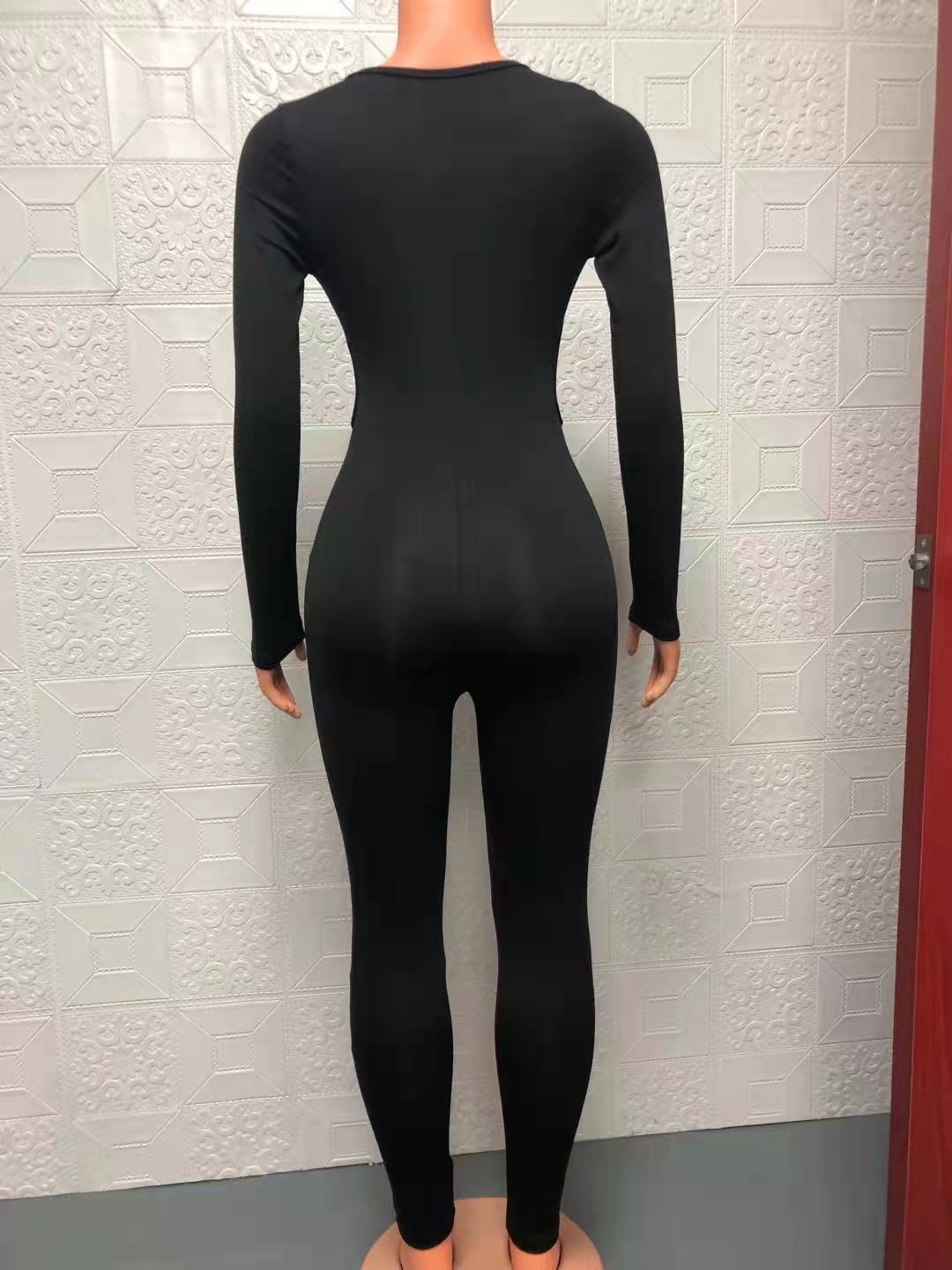 Women Solid Sexy Lace-up Hollow Long Sleeve Jumpsuit 19