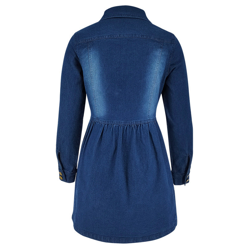 Slim Waist Long-Sleeve Denim Dress 11