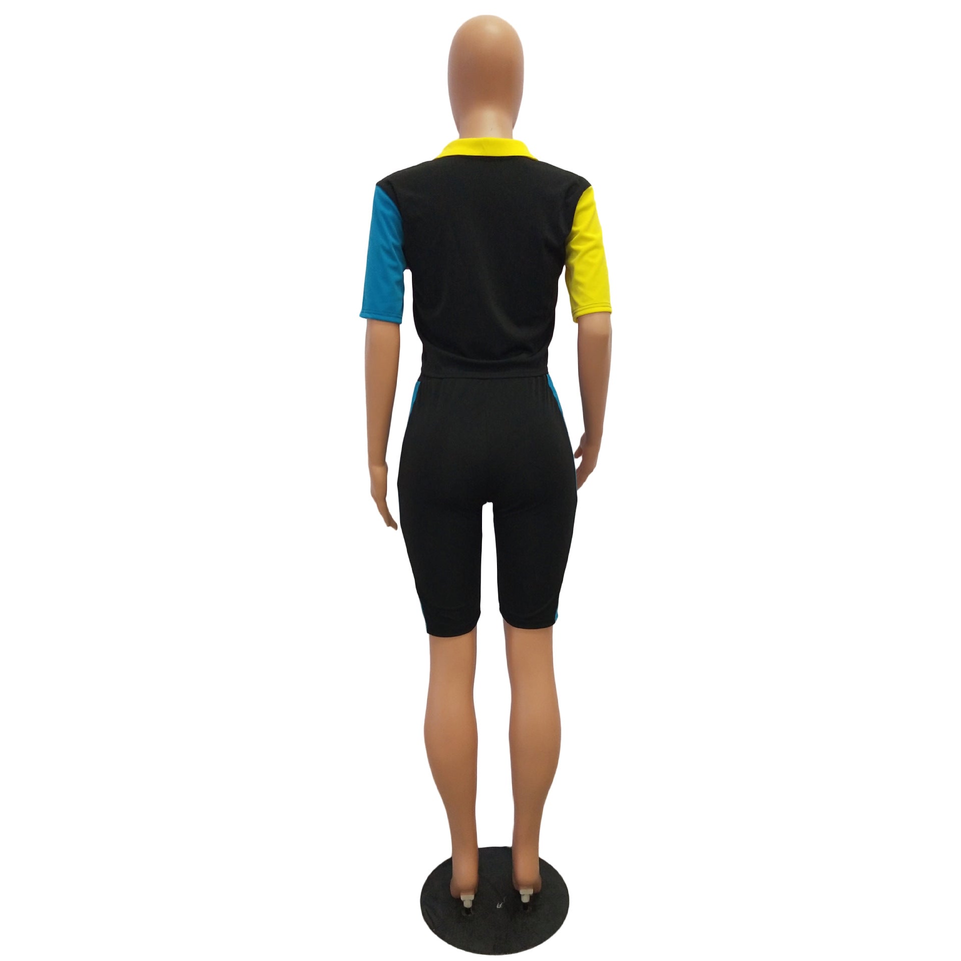 Fashion Contrast Color Casual Short Sleeve Knee-Length Two Piece Shorts Set 10