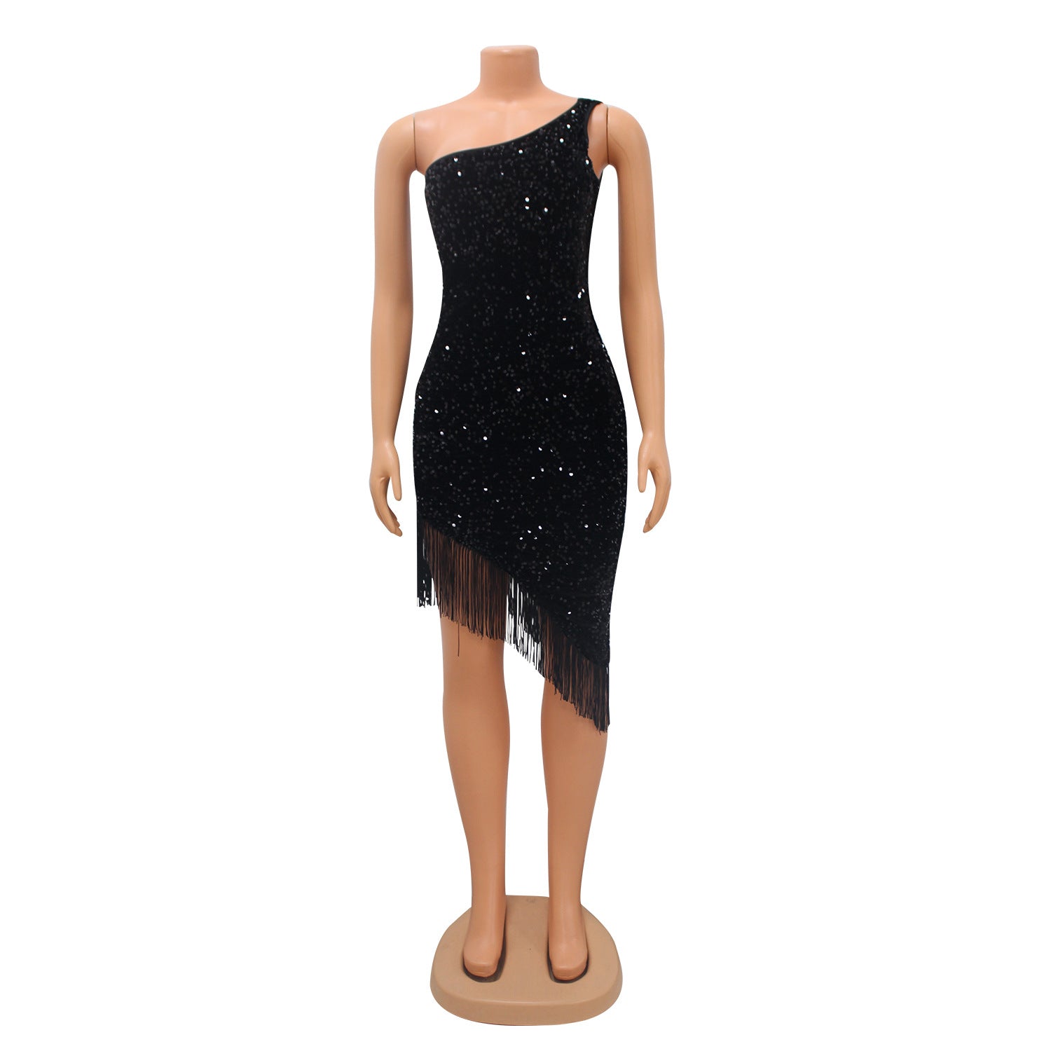 Summer Women's Sexy Tight Fitting Tassel Sequin Irregular Dress 6