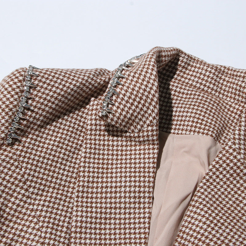 Women Diamond Blazer Bodycon Skirt Two-piece Set 10