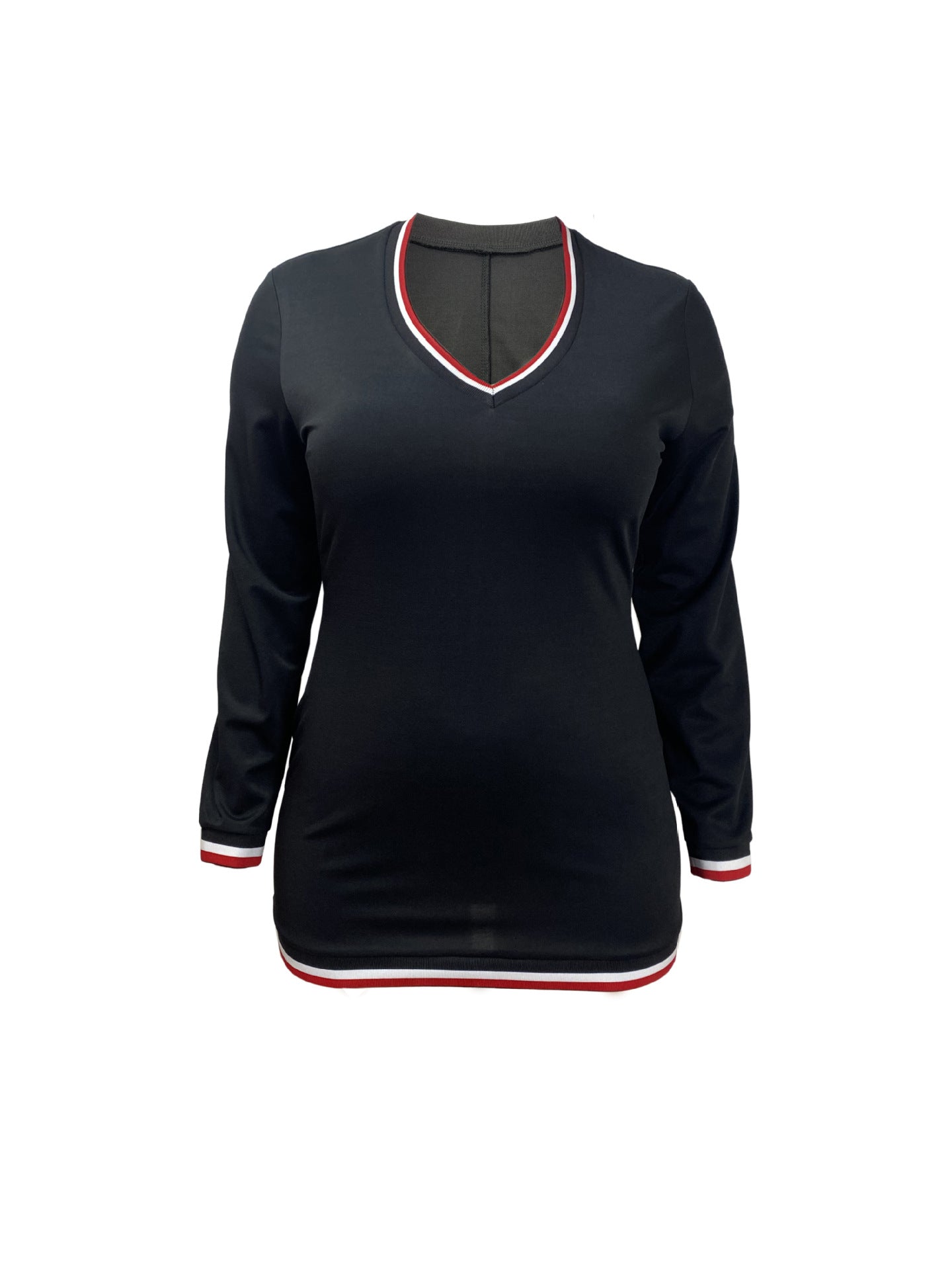 Women's Plus Size Slim V Neck Solid Color Long Sleeve Bodycon Dress 5