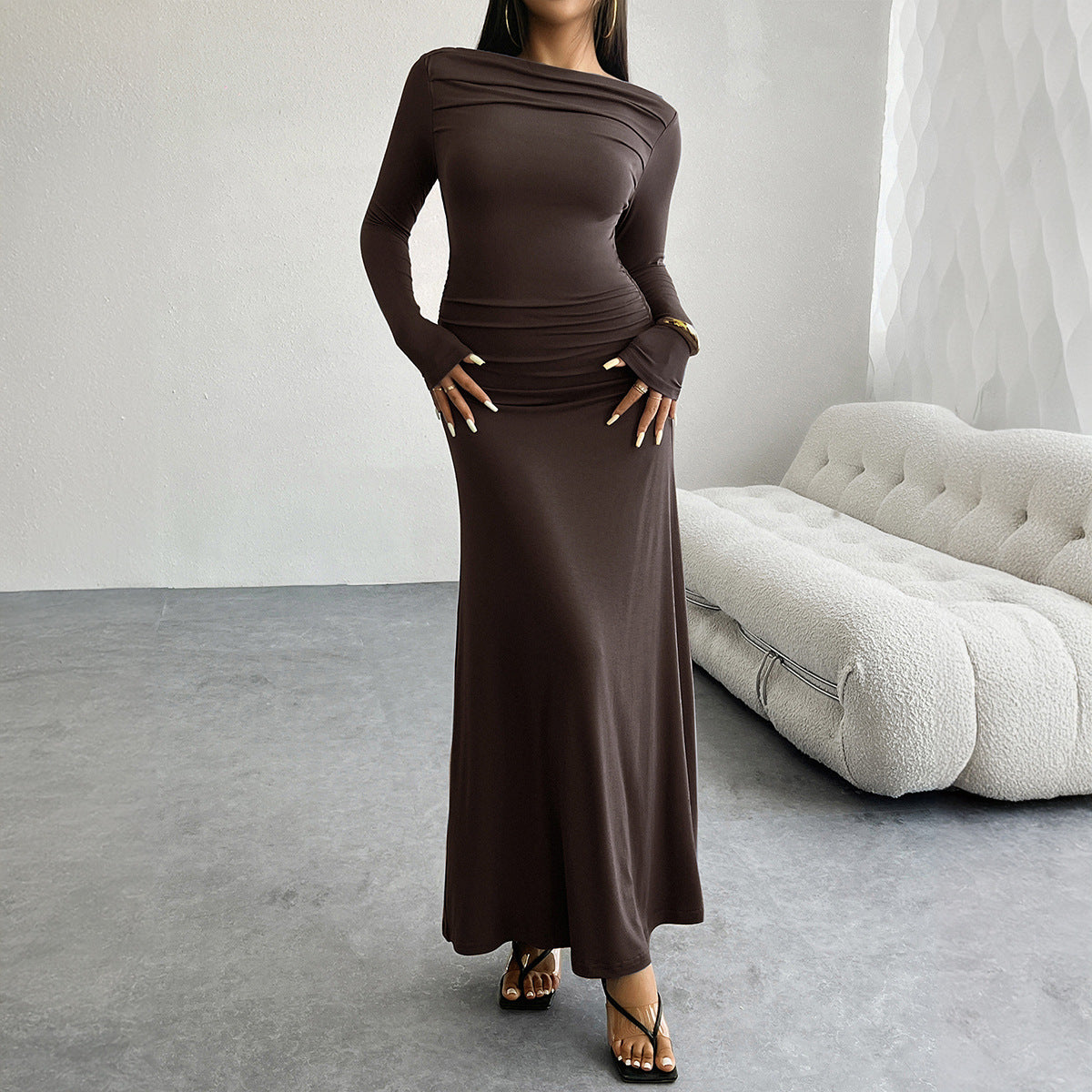 Autumn And Winter Women's Chic Solid Color Long Sleeve Slim Dress 7