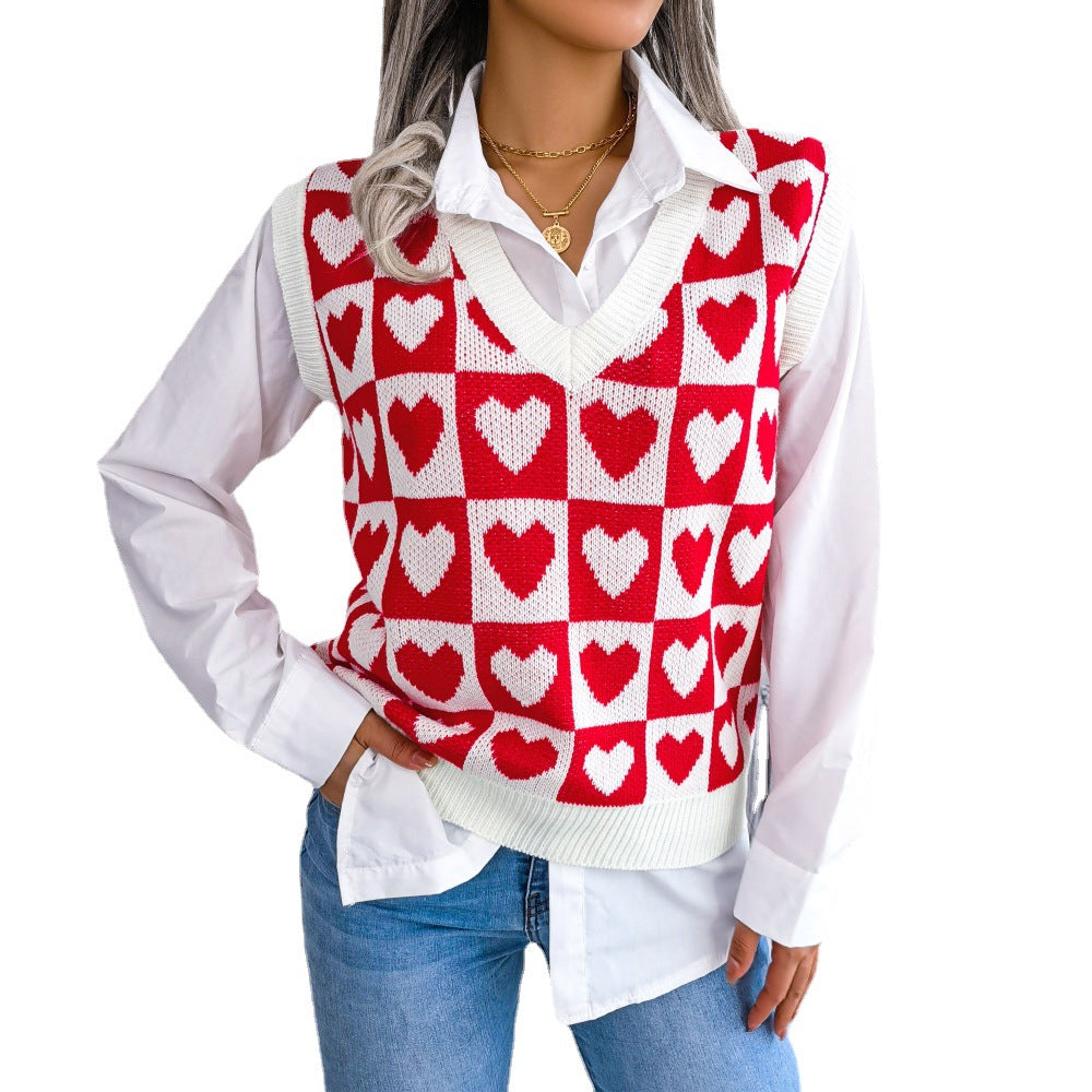 Fall/Winter Preppy Heart Print Knitting Vest Sweater Vest 8