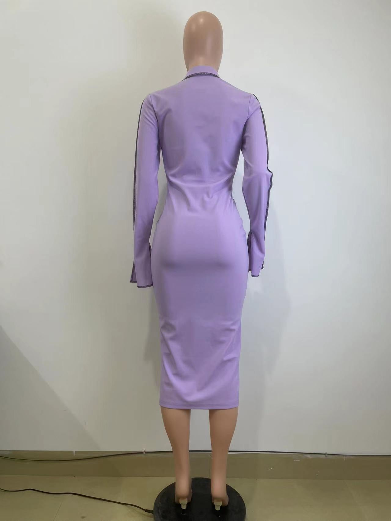 Women Bell Bottom Sleeve Button Dress 11