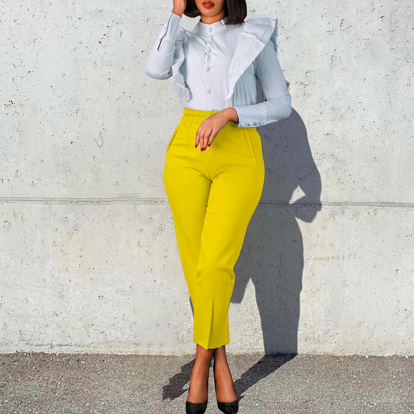 Plus Size Women Africa High Waist Solid Trousers 7
