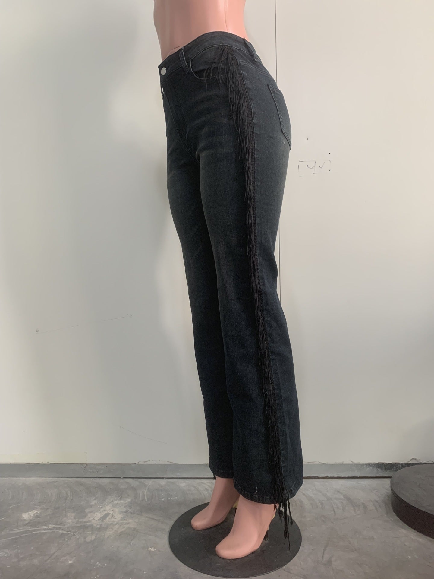 Women's Fashion Fringe High Waist Straight Denim Pants 7