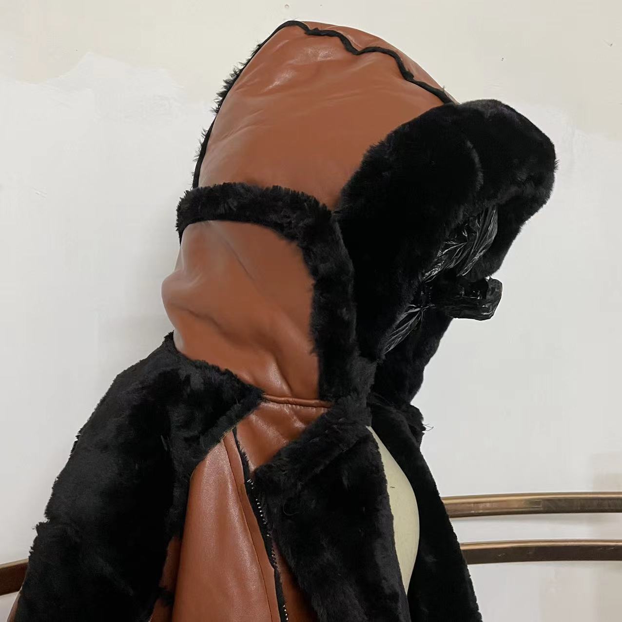 Winter Men'S Pu Leather Wool One-Piece Short Coat Hooded Men'S Jacket 14