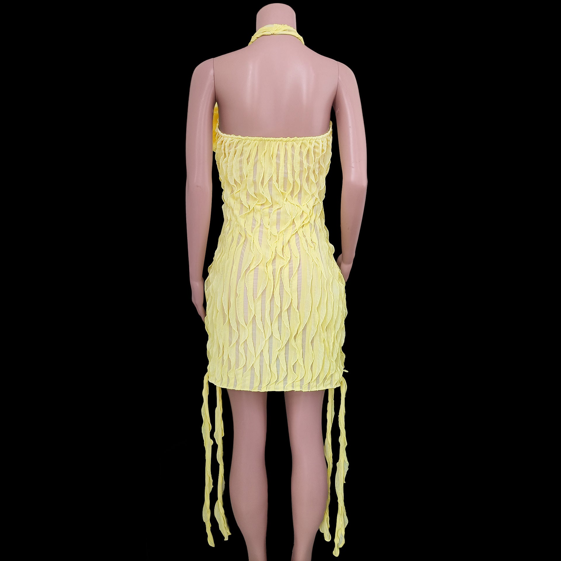 Spring Summer Women's Halter Neck Pleated Flower Dress 11