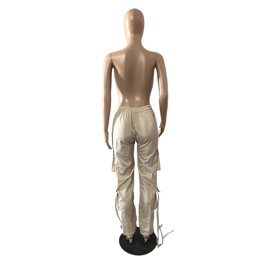 Women's Sexy Bright Lace-Up Multi Pocket Streetwear Casual Pants 12