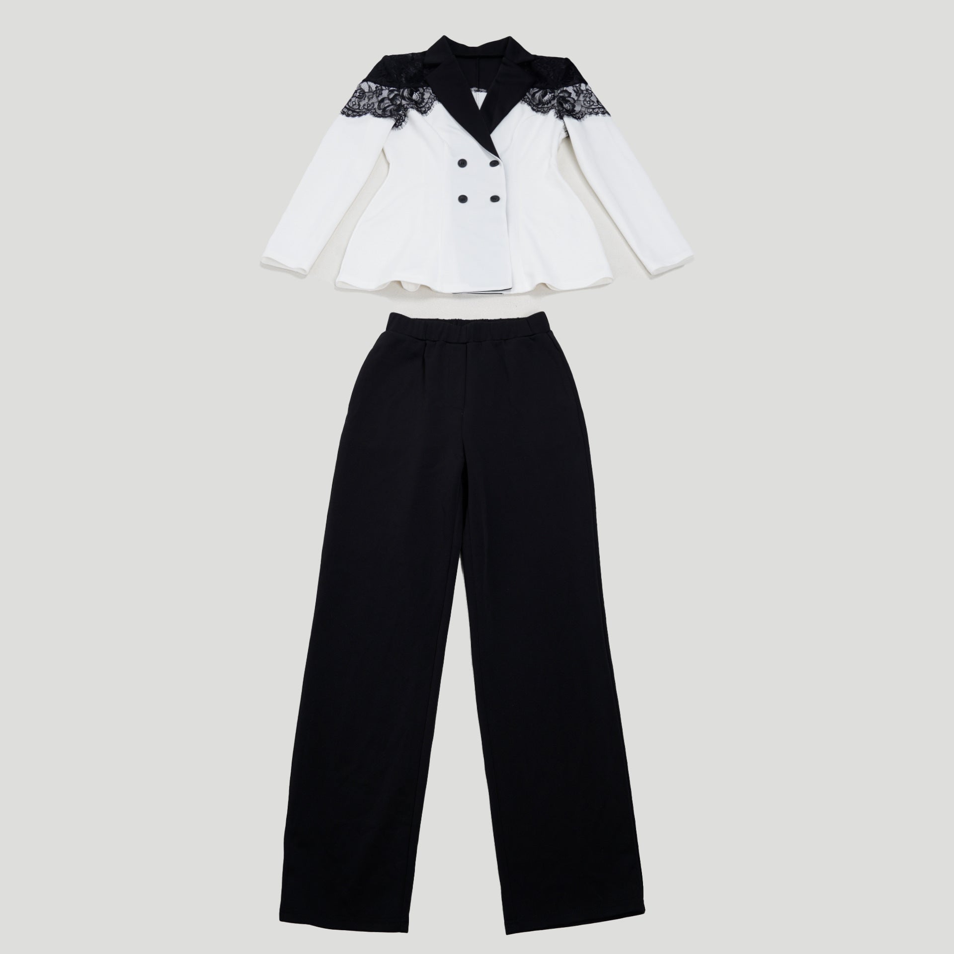 Women casual elegant lace Patchwork blazer and pant two-piece set 20