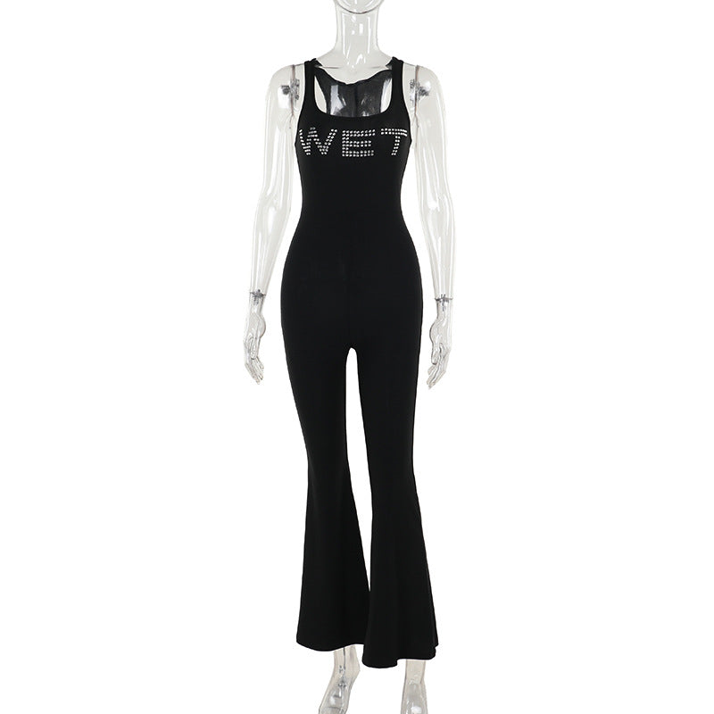 Women Summer Street Casual Letter Beaded Jumpsuit 7