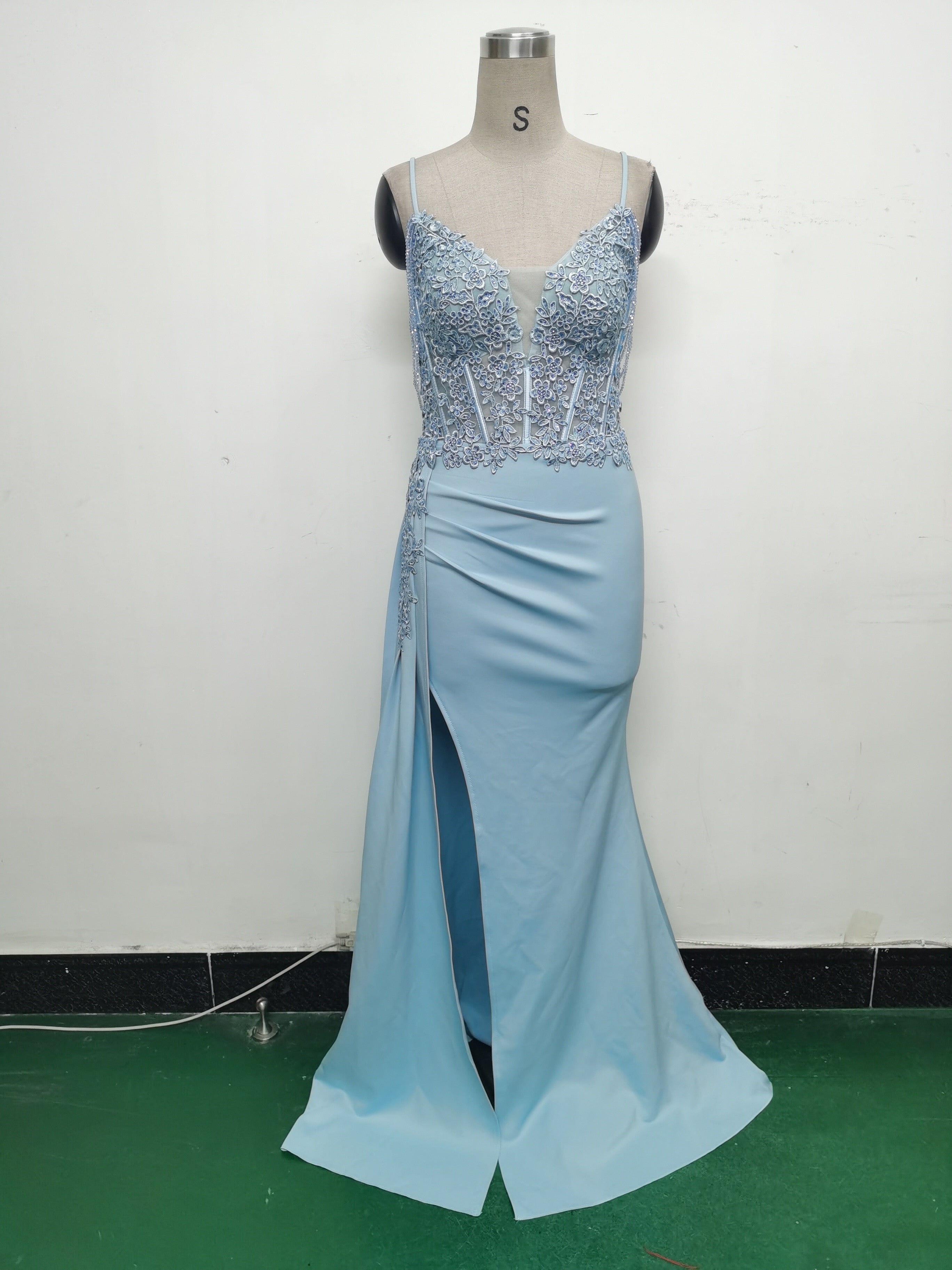 Women Beaded Flowered Fishbone Beaded Evening Dress 30