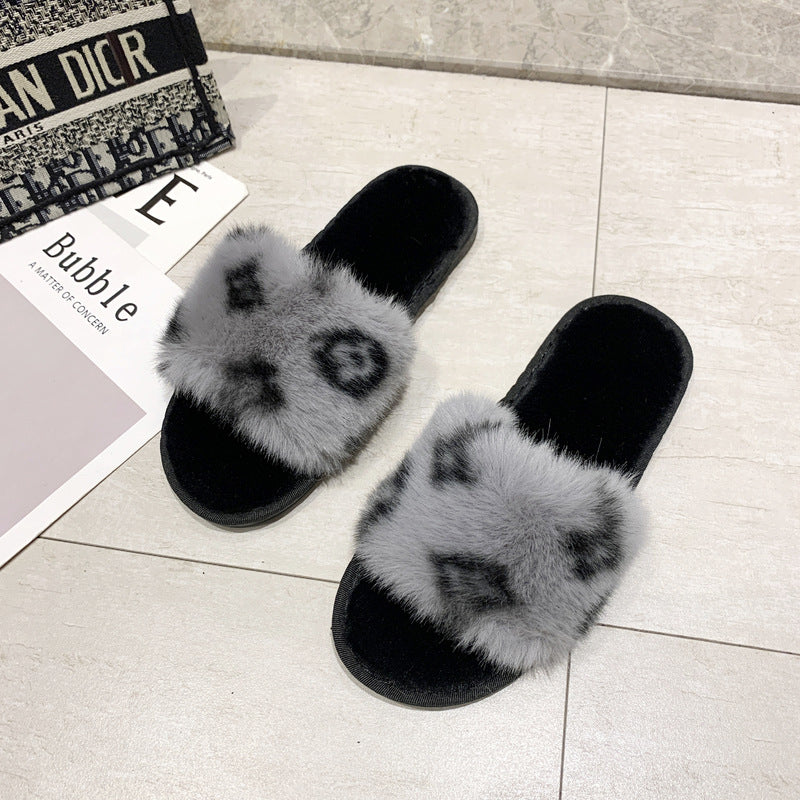 fur flat slippers women's home rabbit fur cotton slippers 13