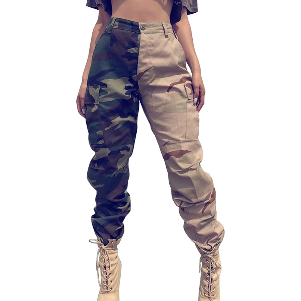 Women's Fashion Style Contrast Patchwork Camo Cargo Pants 7