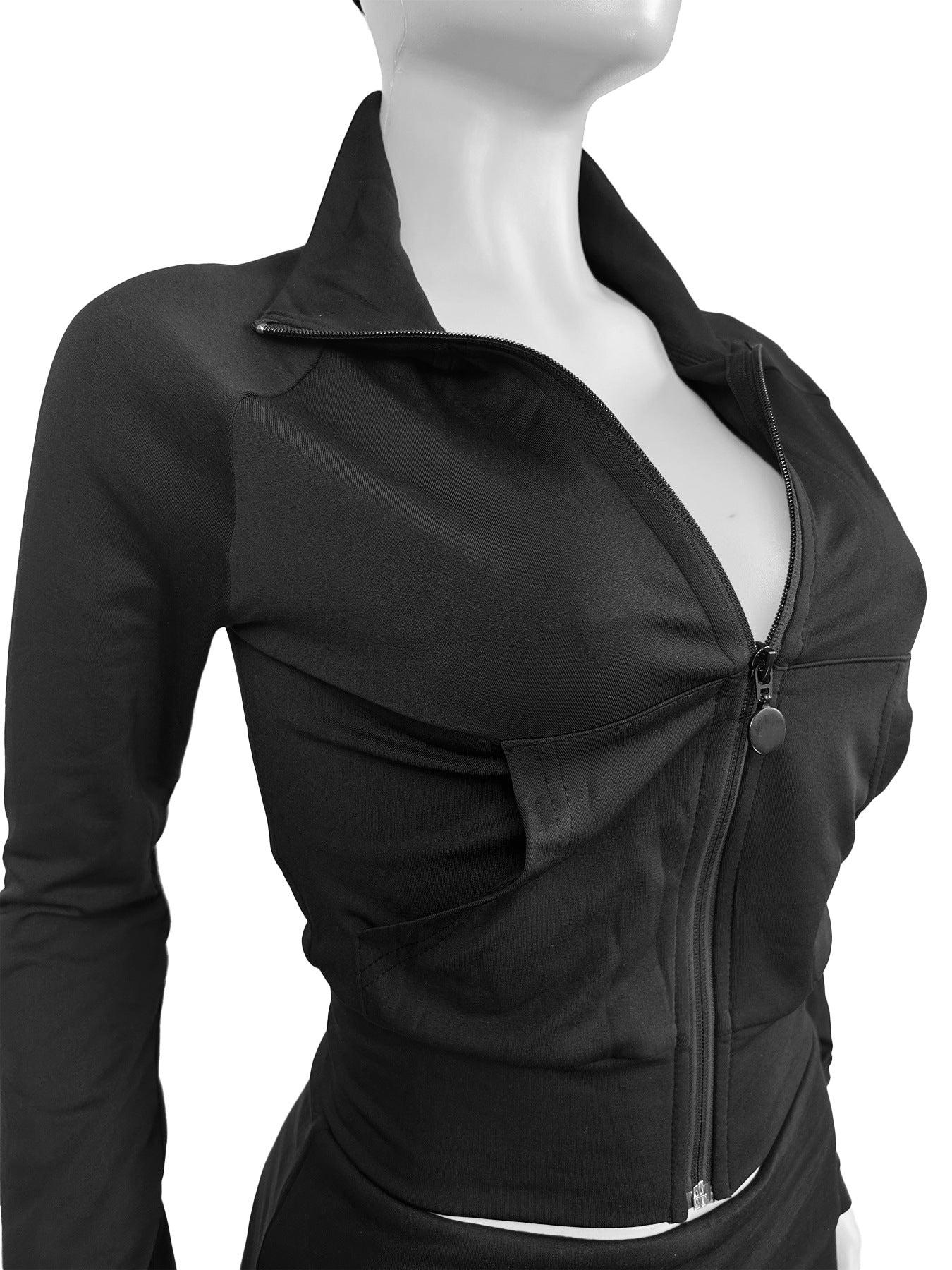 Women Sports Casual Zipper Top and Bell Bottom Pants Two-piece Set 12