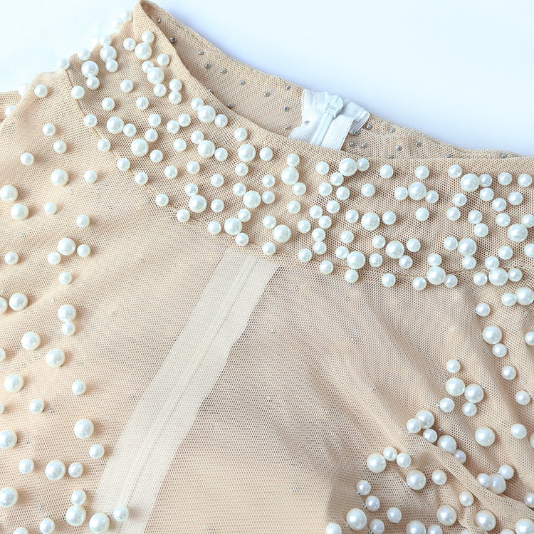 Autumn Formal White Beaded Short Sleeves Slit Evening Dress 7