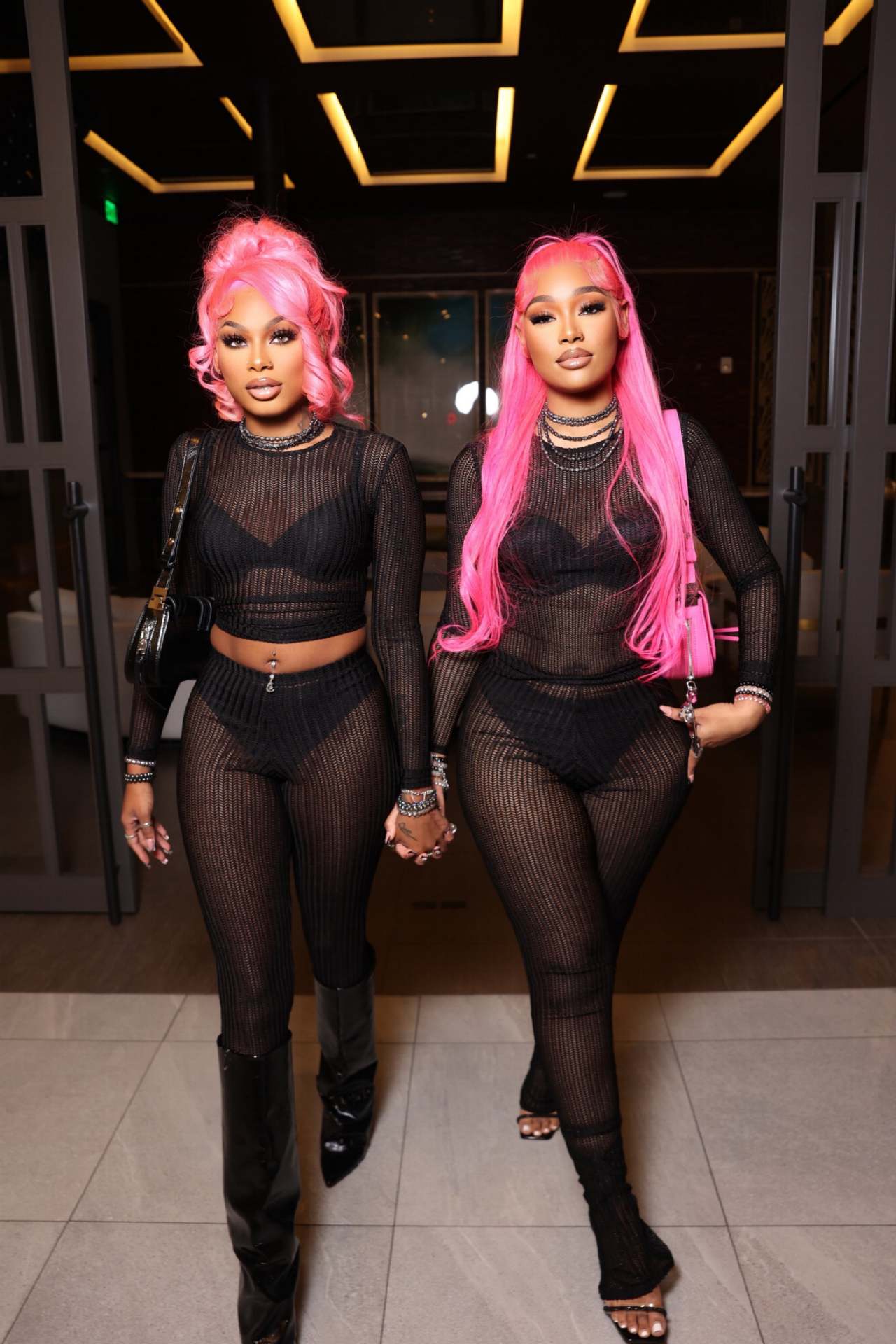 Women's Fashion Casual Sexy Hollow Round Neck Two-Piece Pants Set 3