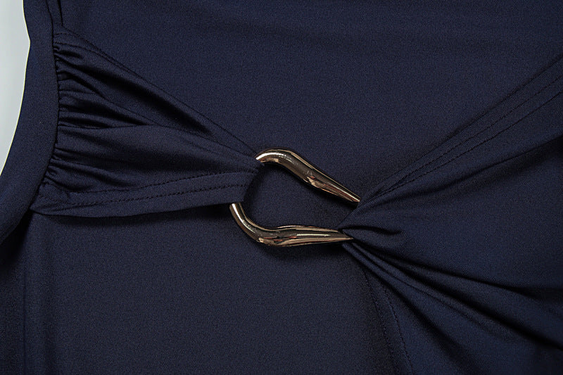 Summer Women's Fashion Chic Solid Round Neck Slim Fit Slit Dress 9