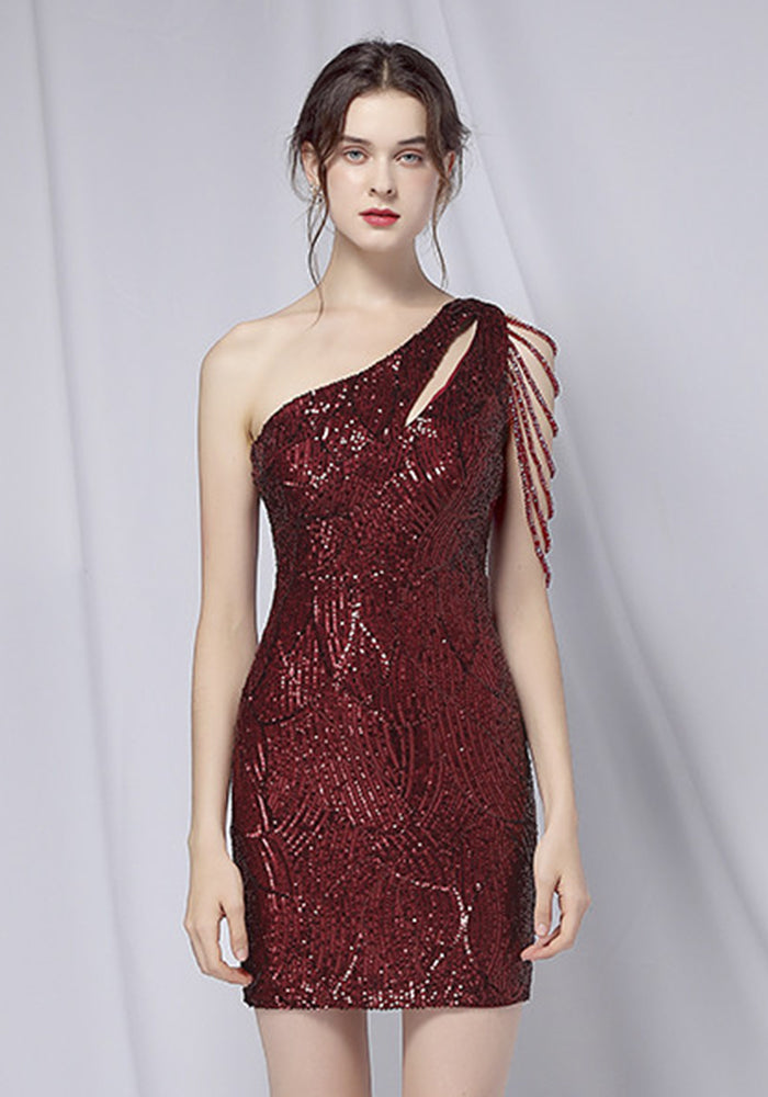 Summer Elegant Sequin One-Shoulder Formal Party Dress