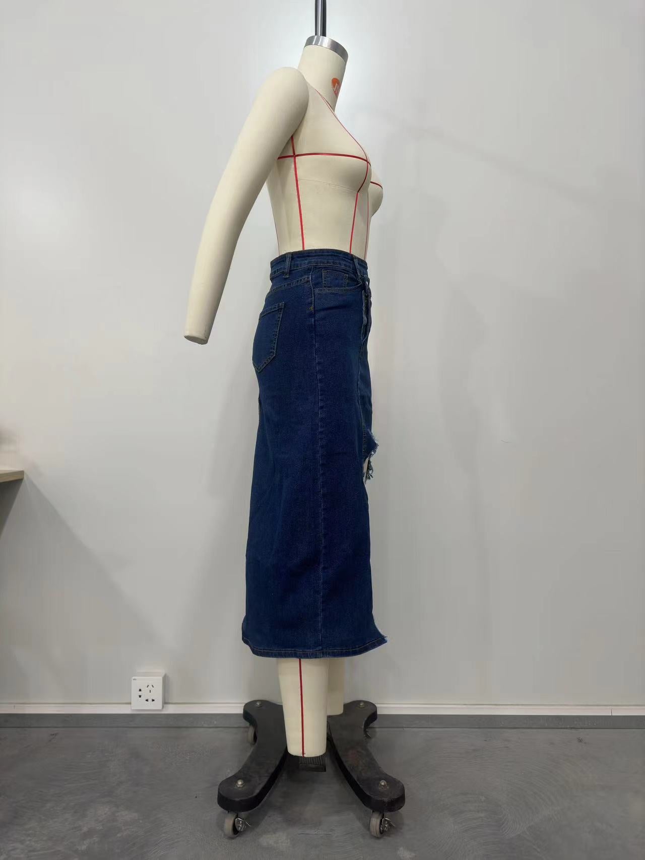 Women Washed Slit Denim Skirt 15