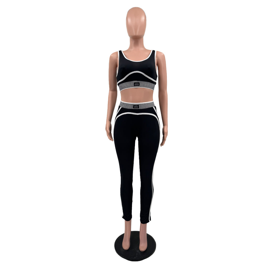 Women's Casual Anti-Shock Running Yoga Sports Fitness Two-Piece Pants Set 5