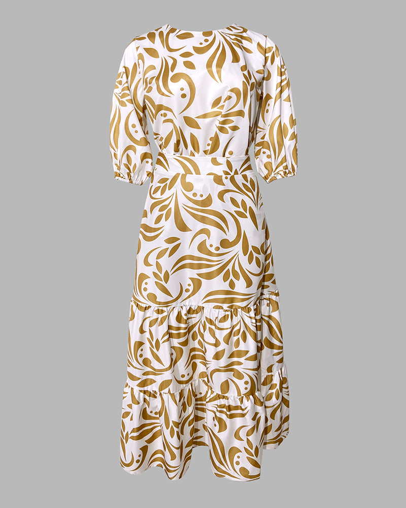 Women's Print Short Sleeve Top Maxi Ruffle Maxi Skirt Set 6